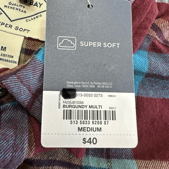 St Johns Bay Men’s Burguny Multi Plaid Button Down Flannel Shirt NWT Siz… - Picture 3 of 8